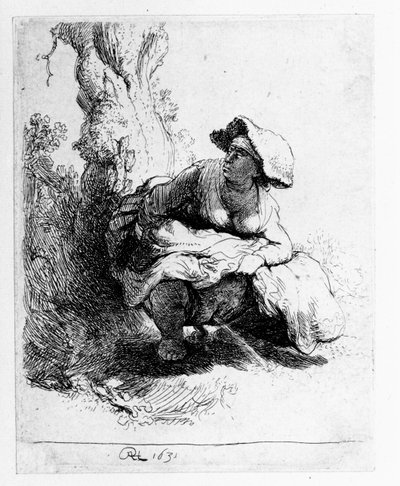 Mulher, urinar, sob, um, árvore, 1631 de Rembrandt van Rijn